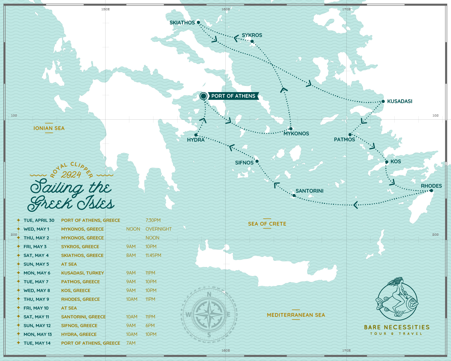 Route Royal Clipper 2024 AB/an Athen