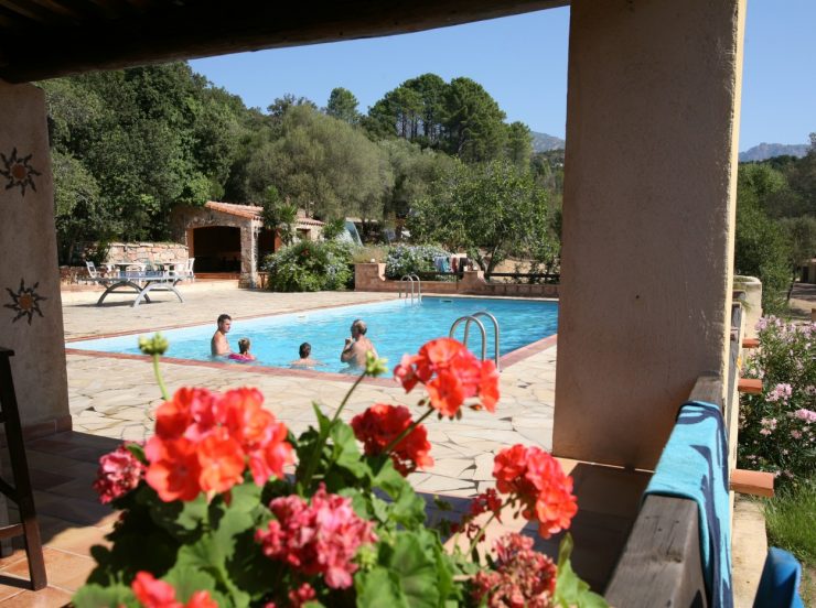FKK-Urlaub U Furu Korsika - Pool mit Blumen