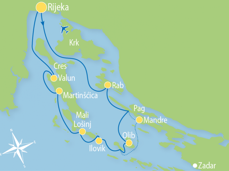 FKK Urlaub mit Miramare Reisen - FKK Kruezfahrt Adria mit MS Kazimir - Route